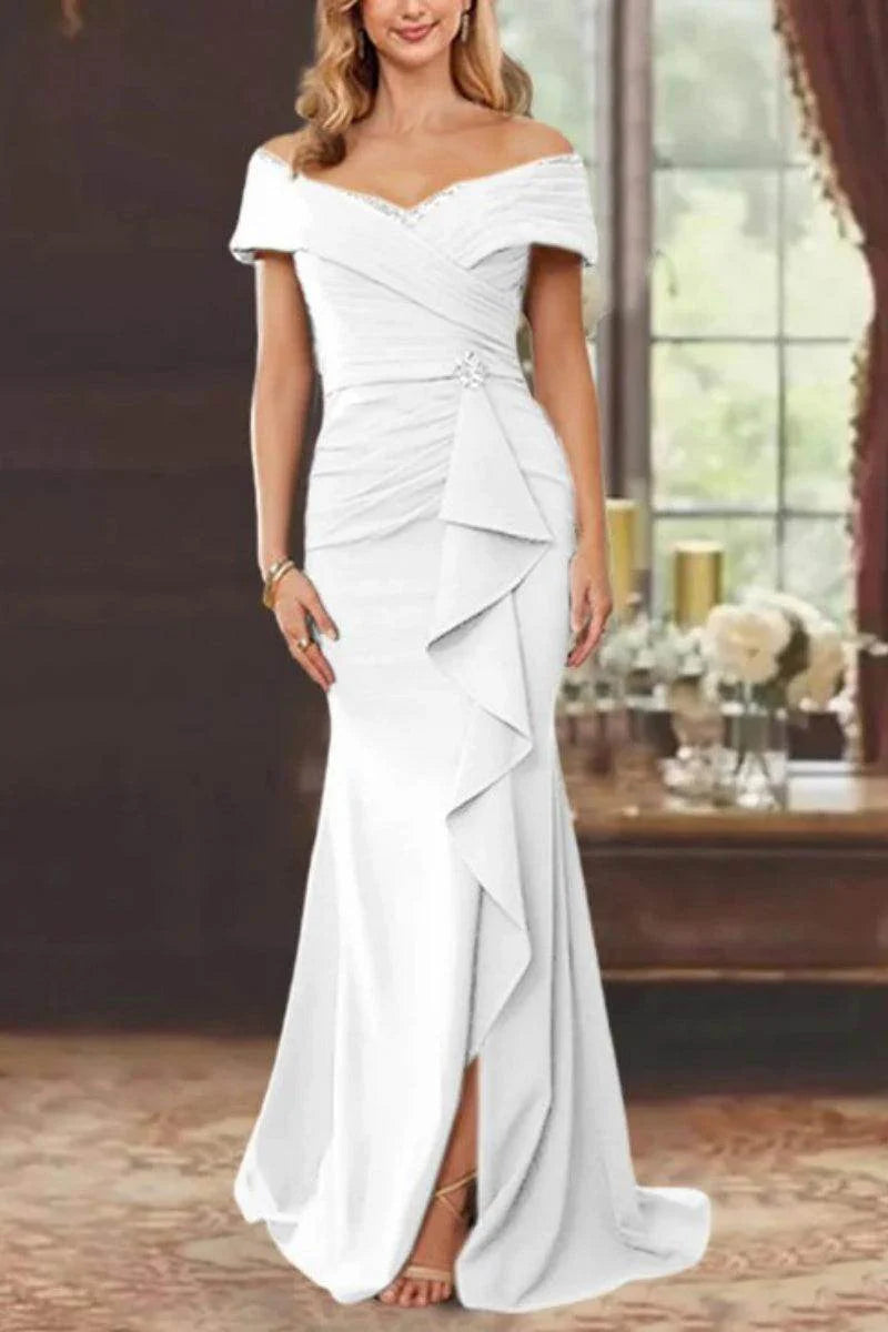 Sheath Off the Shoulder Sleeveless Floor Length Mother Dresses CM0379