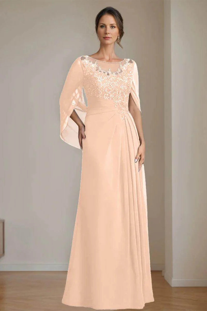 A Line Scoop Floor Length Sequins Mother of the Bride Dresses CM0369