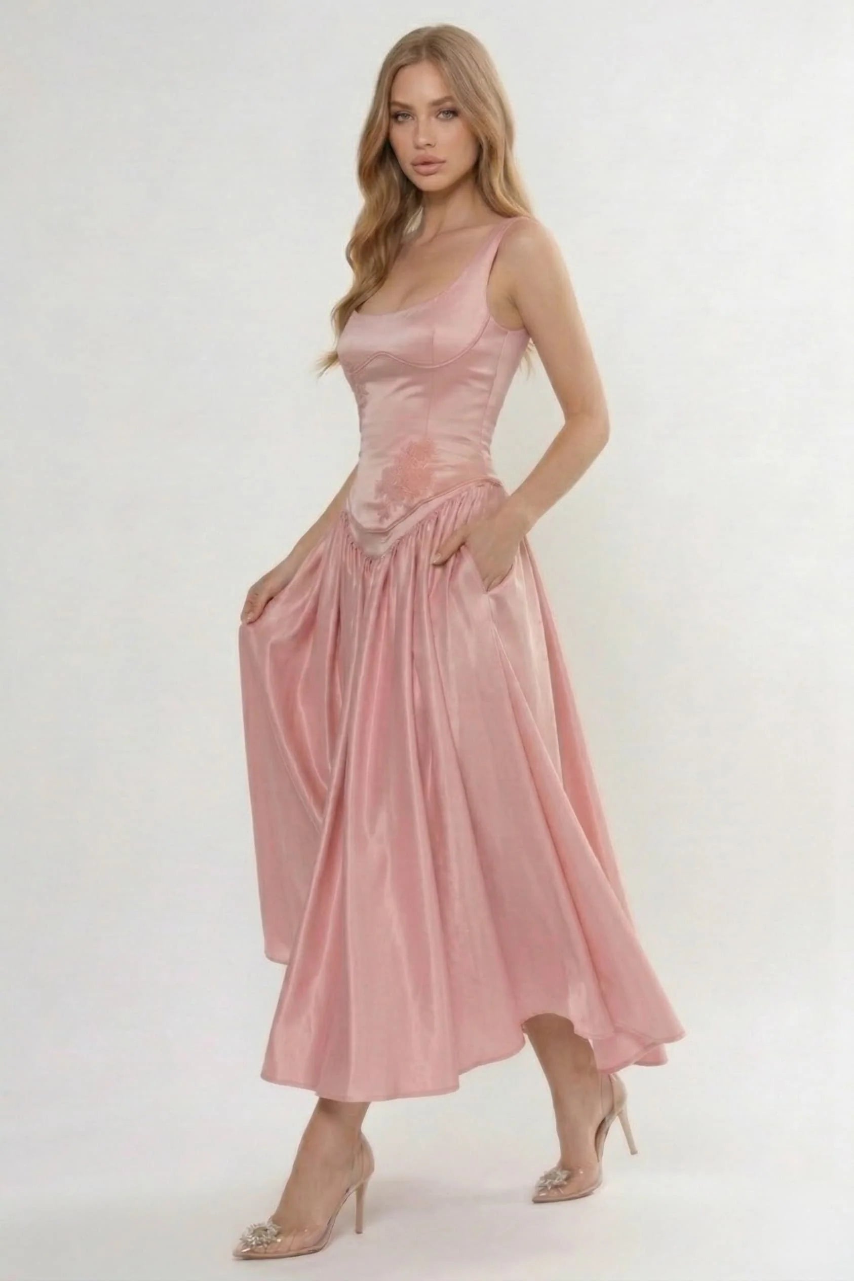 A-Line Ankle Length Soft Satin Wedding Guest Dress CG0315