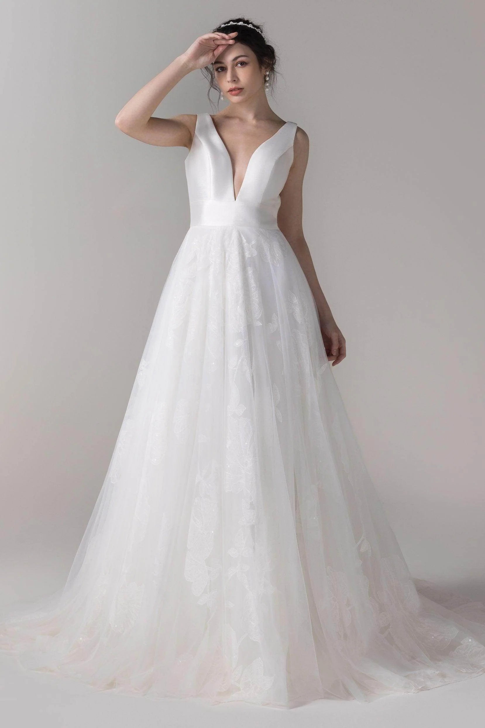 A-Line Court Train Mikado Wedding Dress CW2789