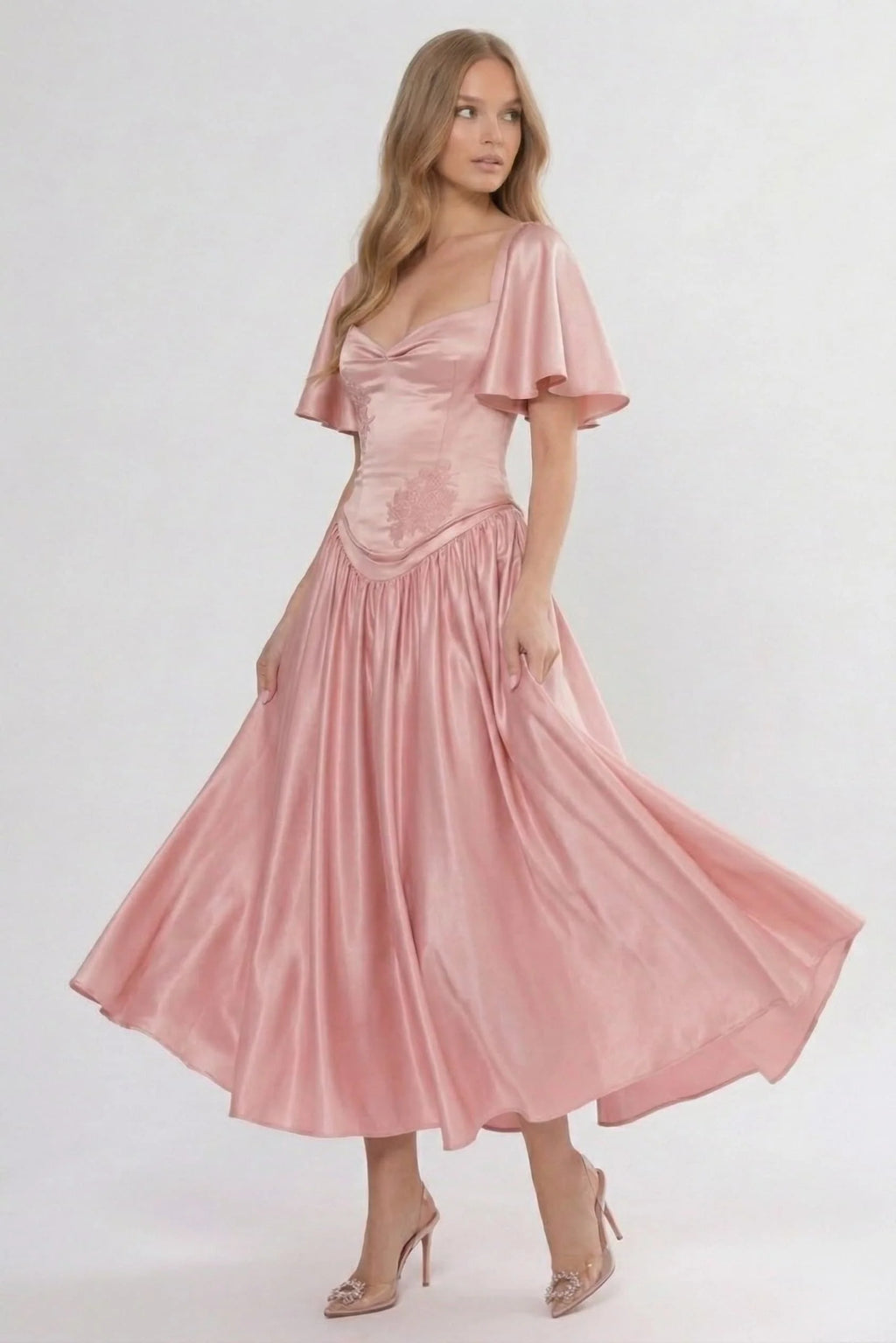 A-Line Ankle Length Soft Satin Wedding Guest Dress CG0317