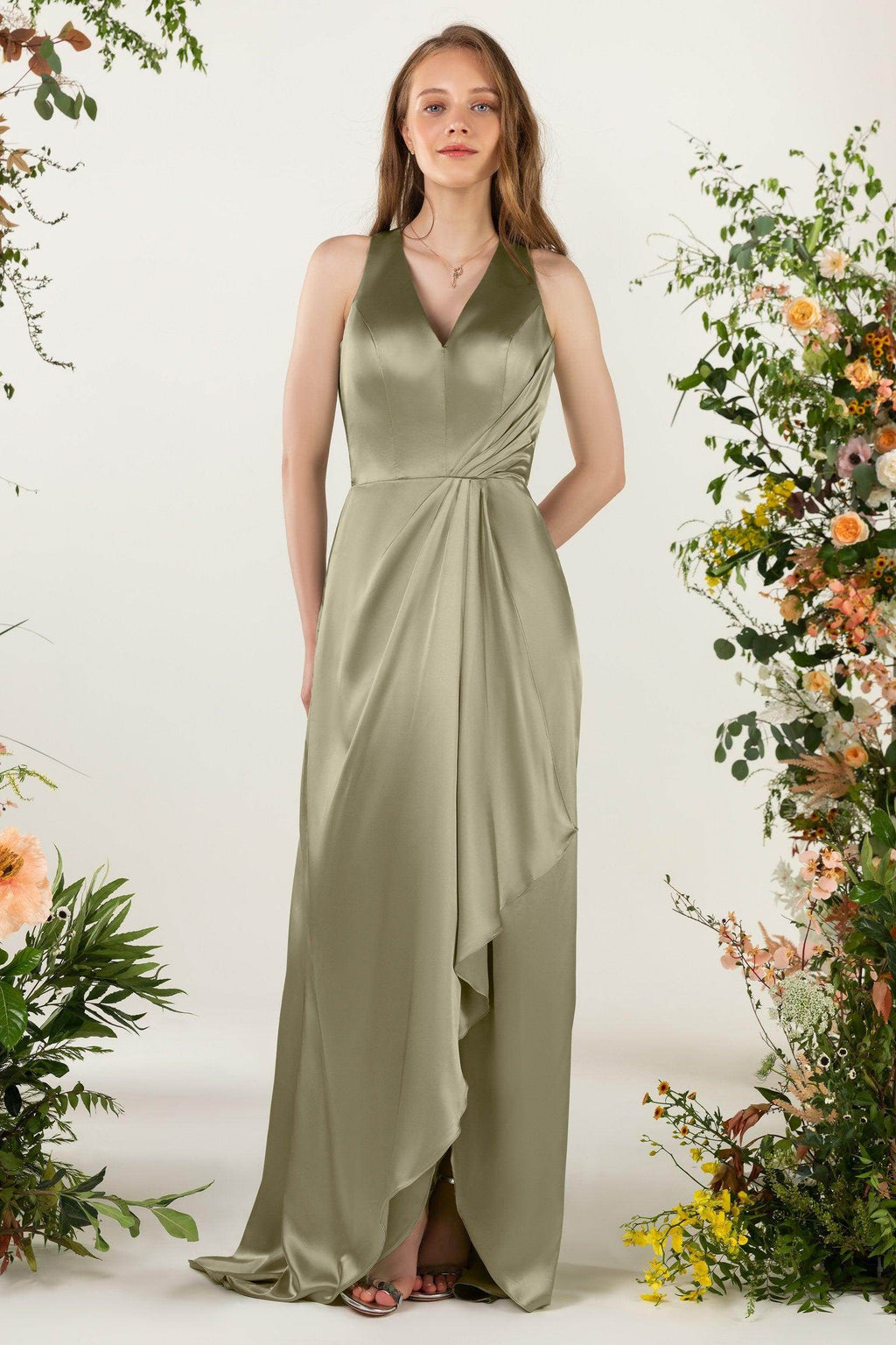 Sheath Sweep Luxe Satin Bridesmaid Dress Formal Dresses CB0499