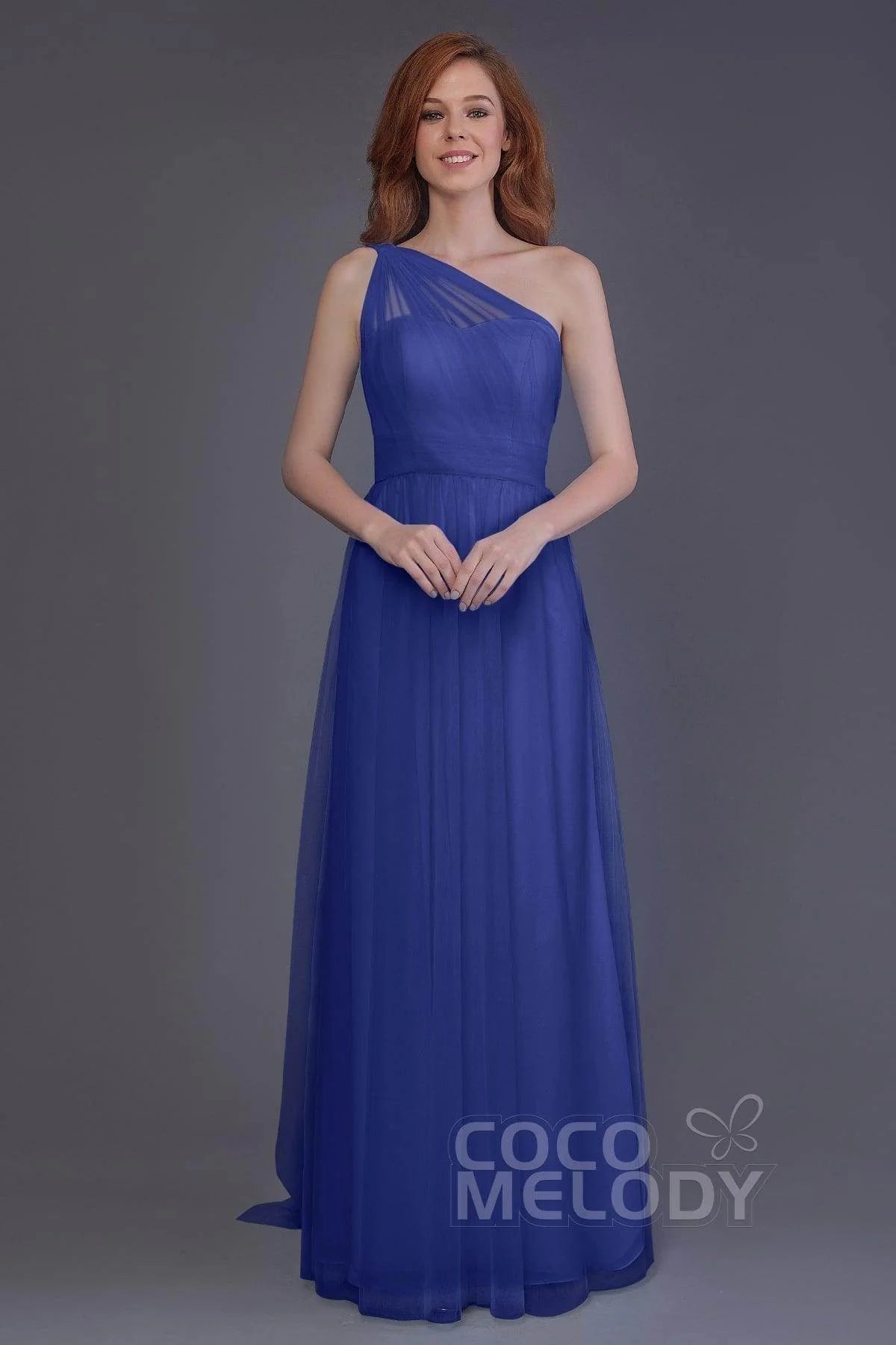 Sheath-Column Floor Length Tulle Bridesmaid Dress PR3556