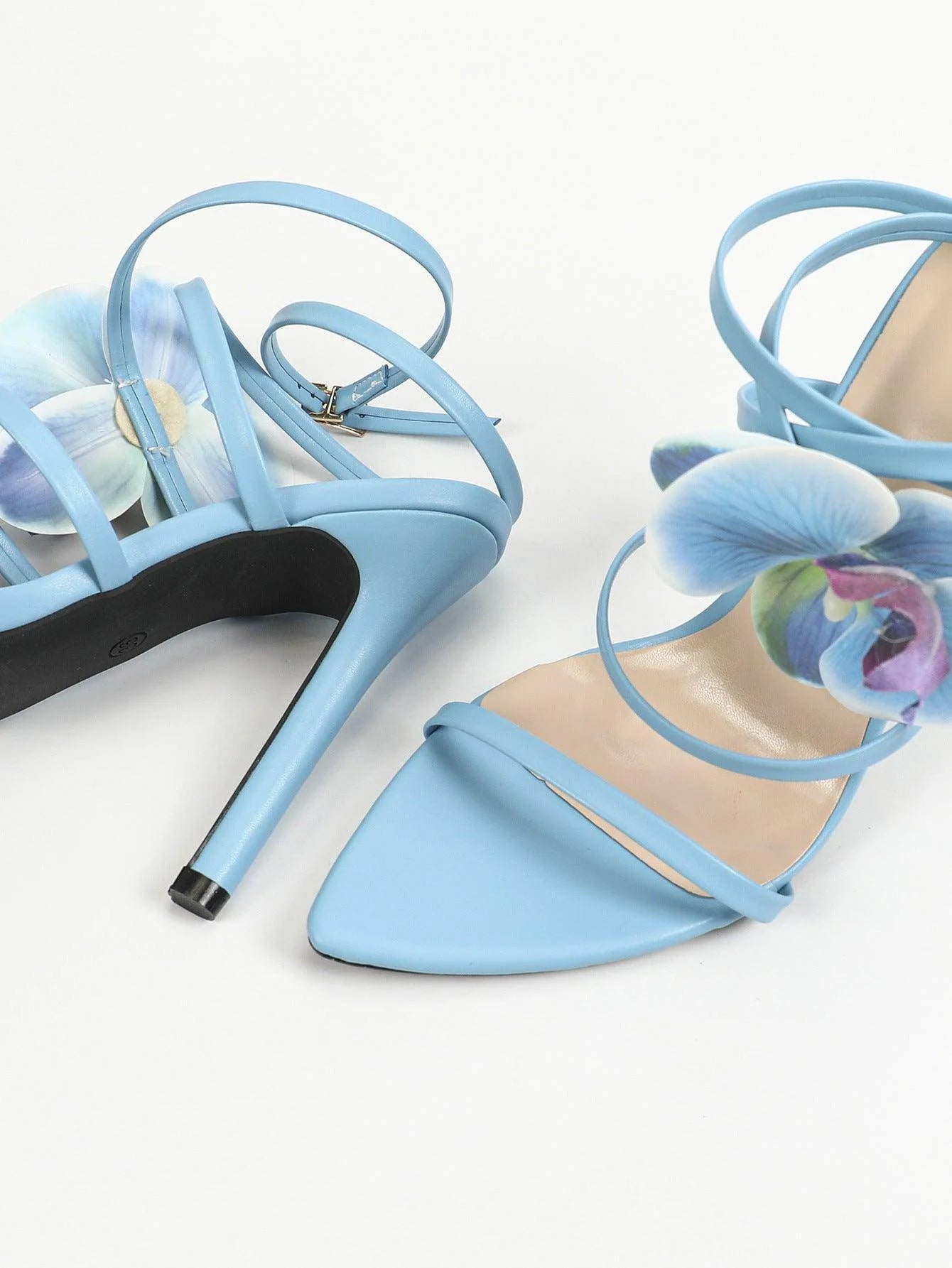 3D Flowers Cross Pointy Stiletto heel Sandals 816637125592