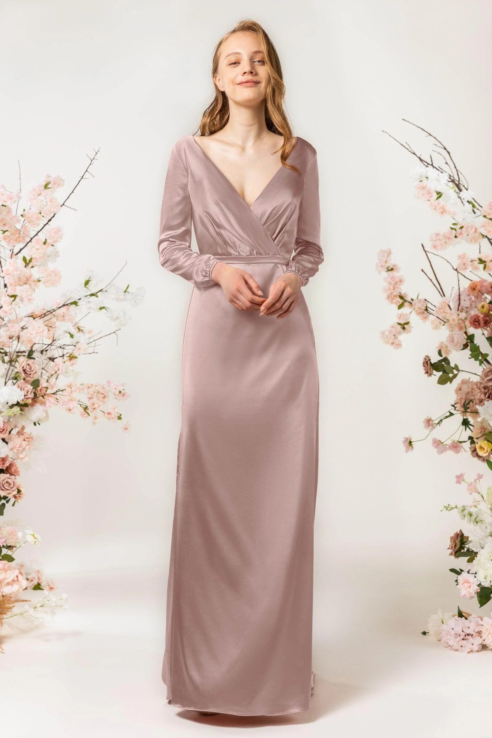 Sheath Sweep Luxe Satin Bridesmaid Dress Formal Dresses CB0506