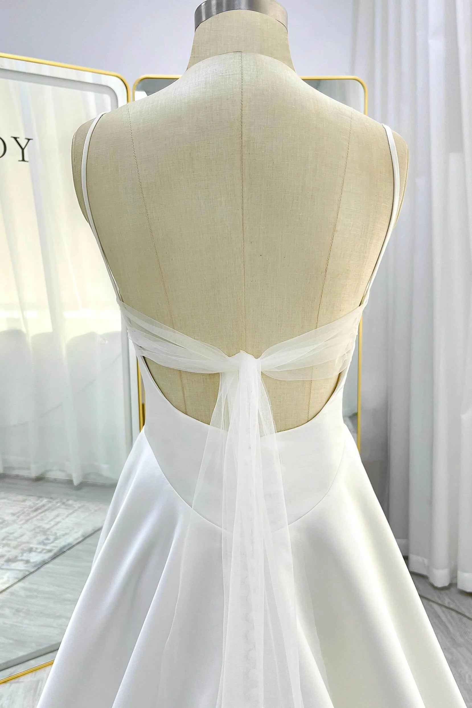 A-Line Court Train Satin Tulle Wedding Dress CW3336