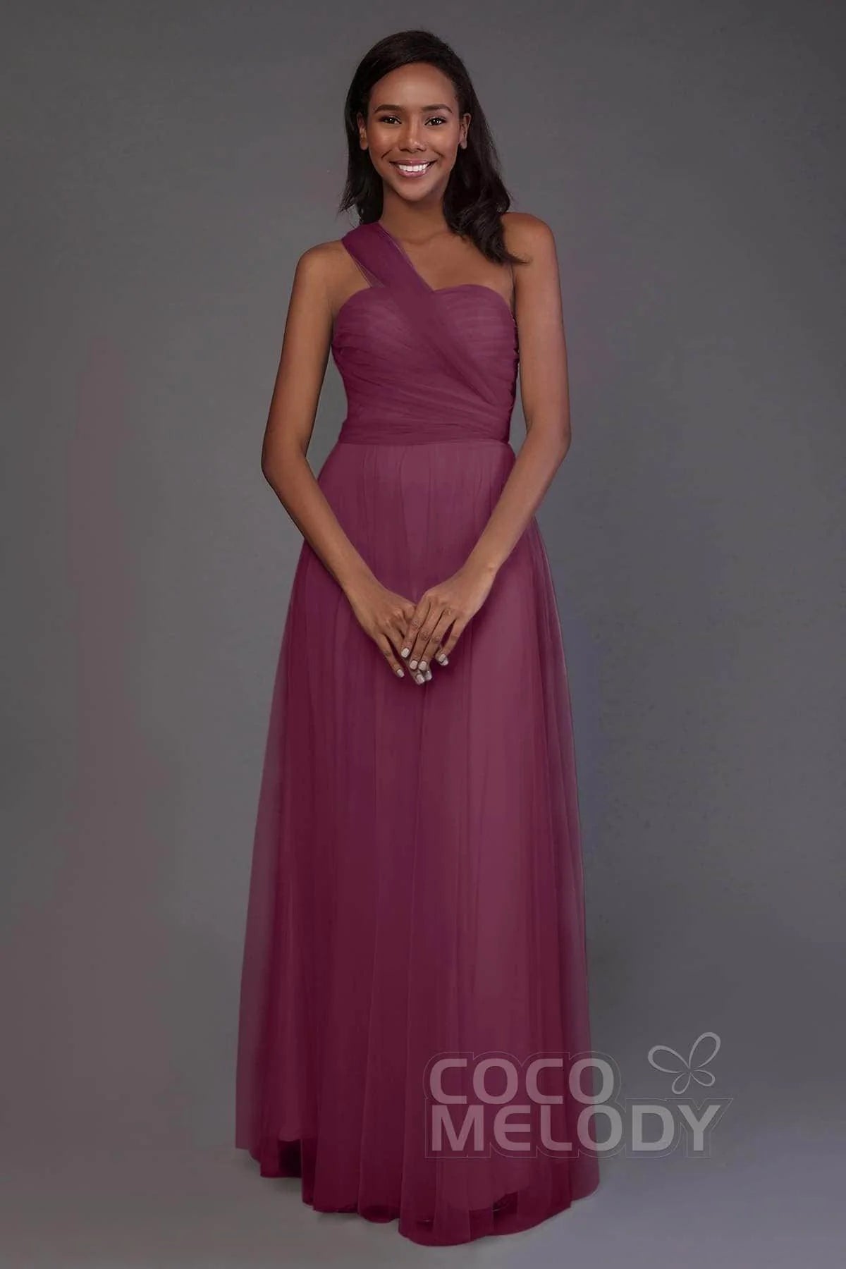 Sheath-Column Floor Length Tulle Bridesmaid Dress PR3502