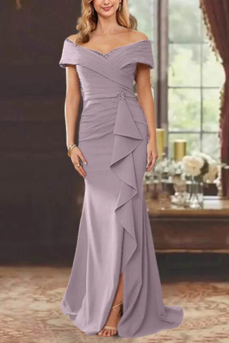 Sheath Off the Shoulder Sleeveless Floor Length Mother Dresses CM0379