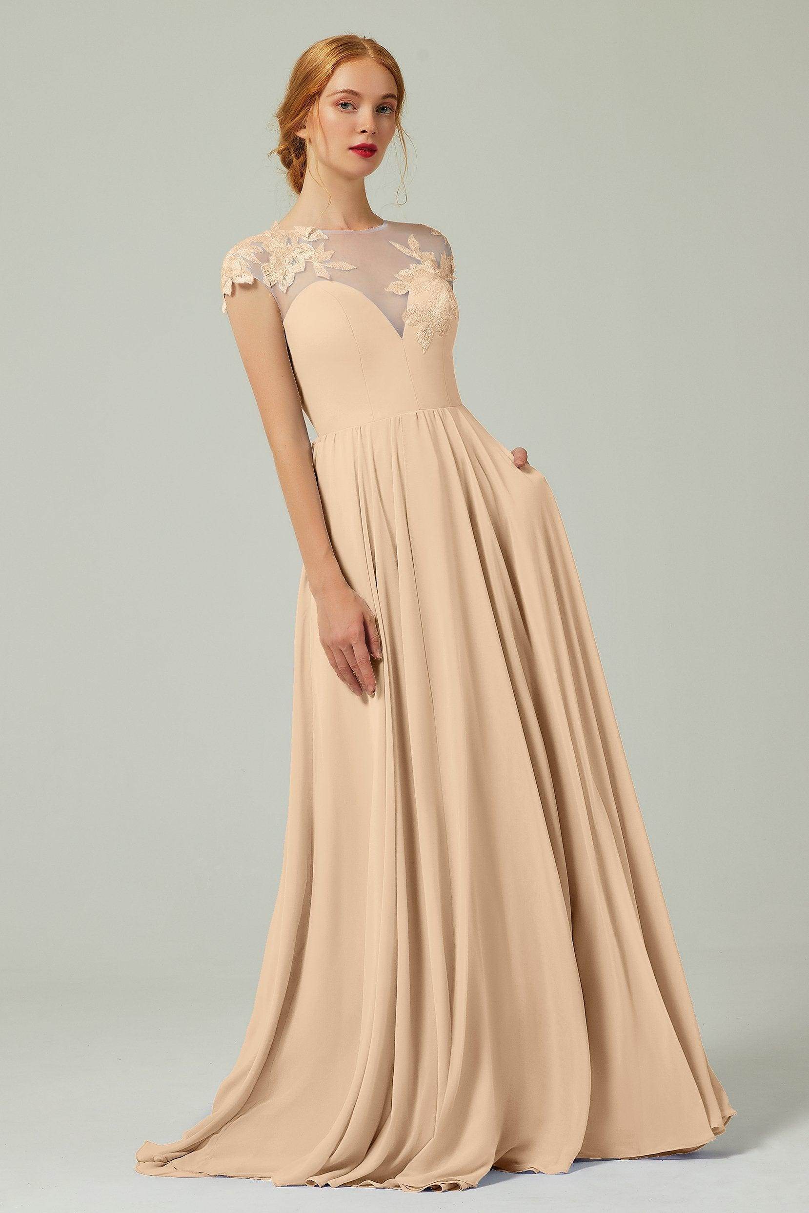 A-Line Sweep-Brush-Train Chiffon Bridesmaid Dress CB0248PS