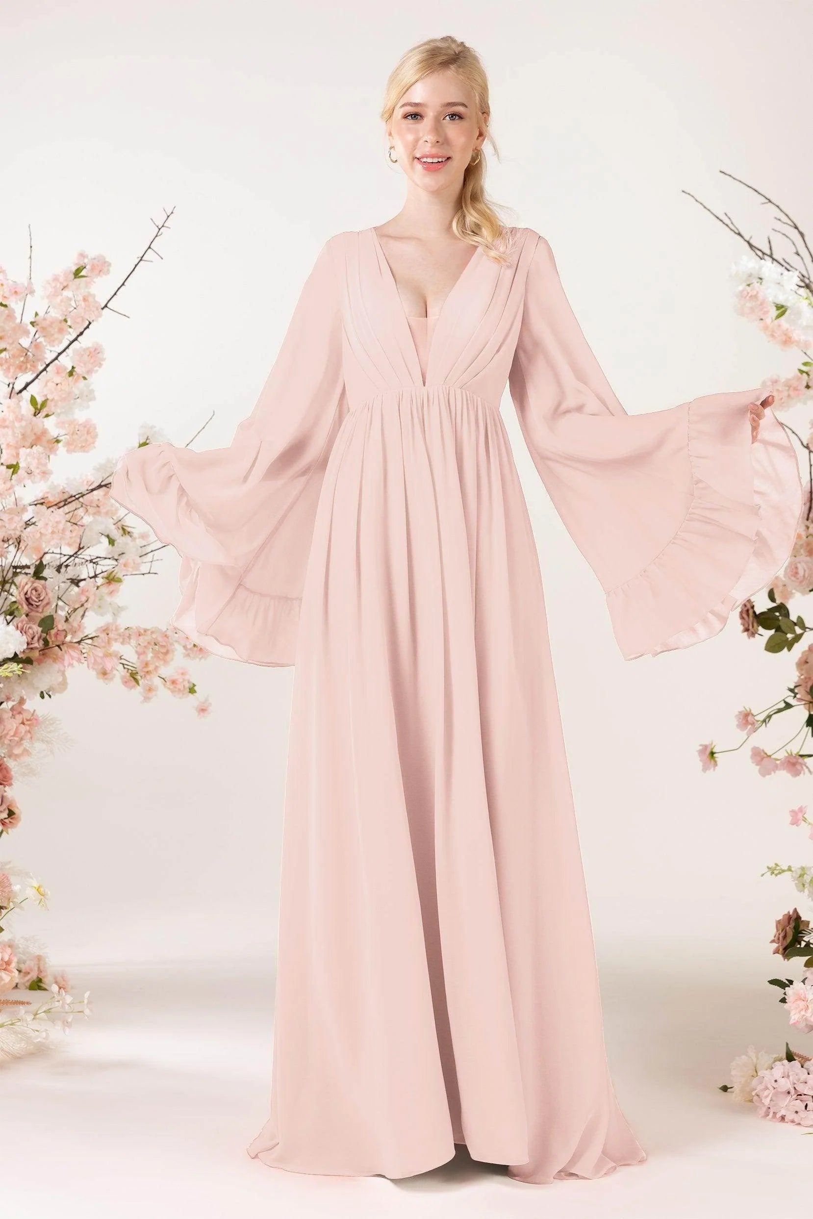 A-Line Sweep-Brush Train Chiffon Bridesmaid Dress CB0465