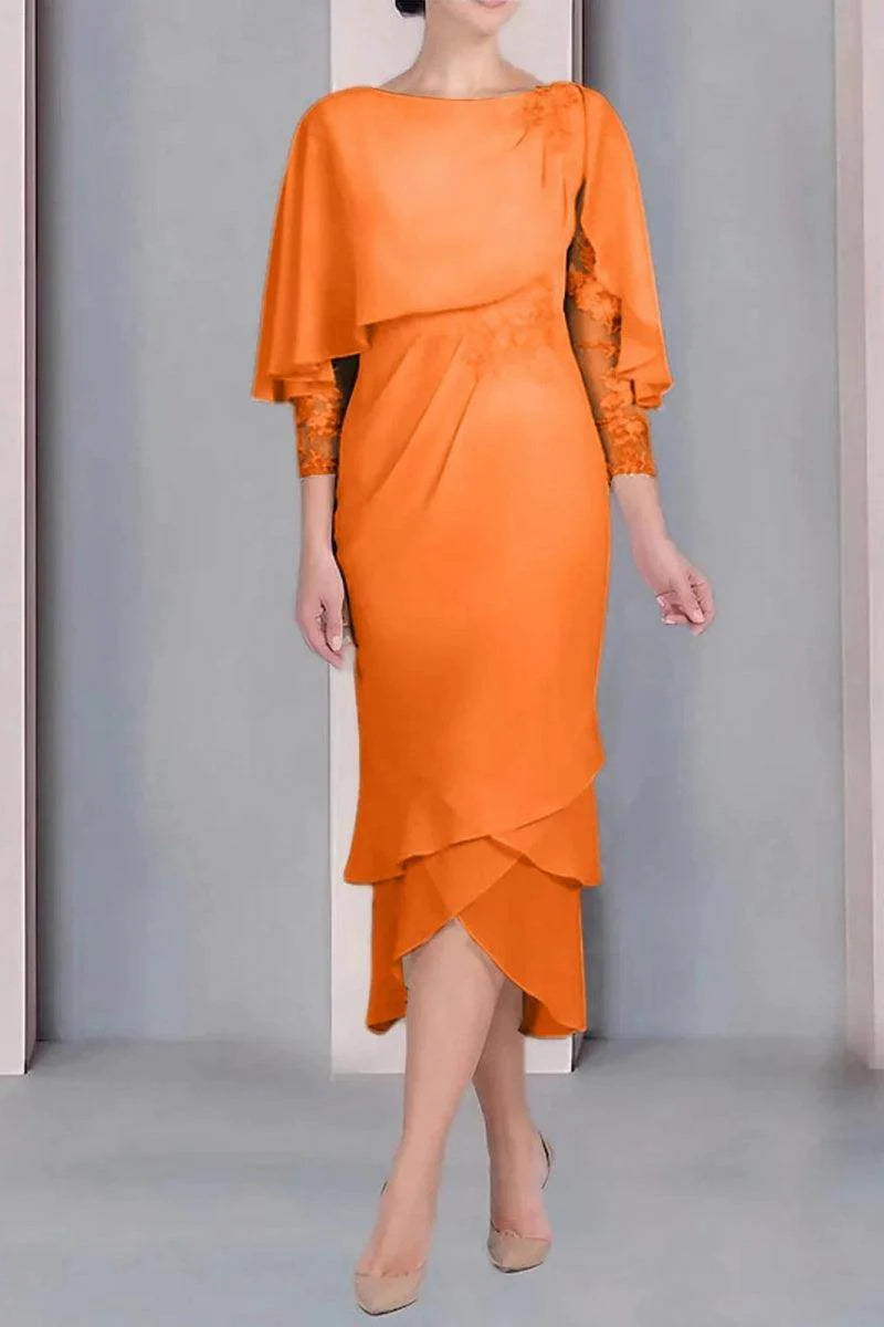 Sheath Column Scoop Short Sleeves Tea Length Mother Dresses CM0359