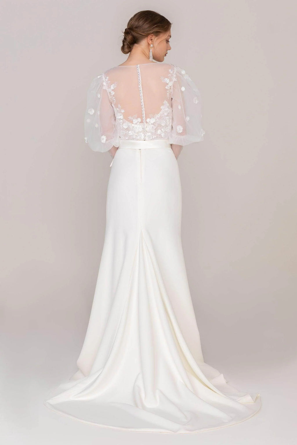 Trumpet Sweep-Brush Train Lace Elastic Cloth Wedding Dress CW2463