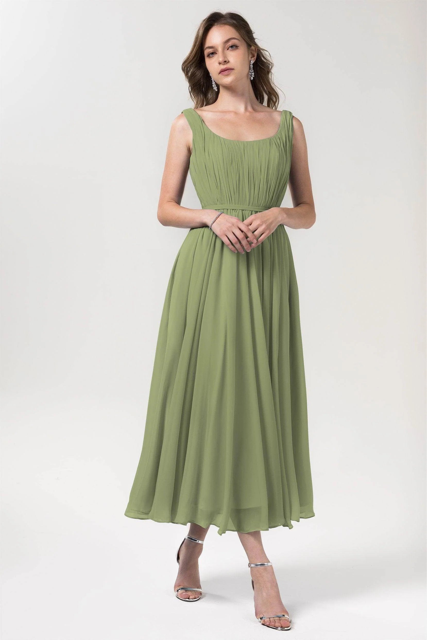 A-Line Tea Length Chiffon Bridesmaid Dress CB0555PS