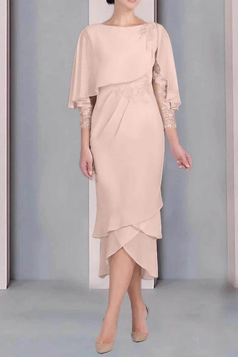 Sheath Column Scoop Short Sleeves Tea Length Mother Dresses CM0359