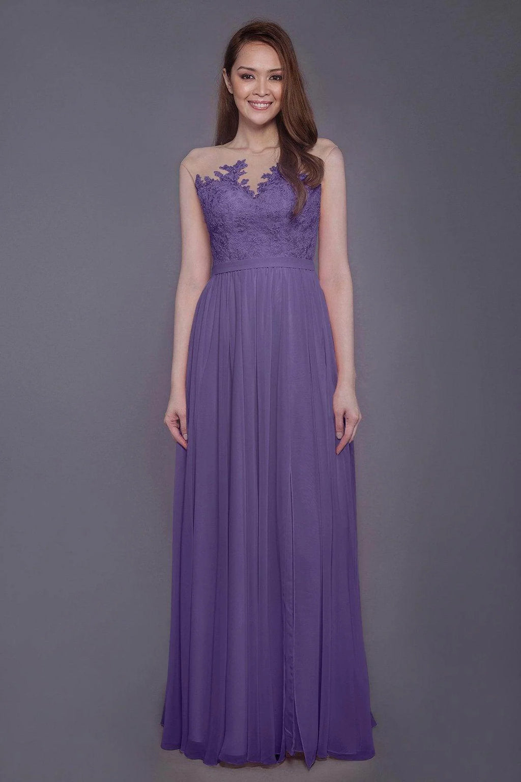 Sheath Floor Length Chiffon and Lace Bridesmaid Dress PR3595