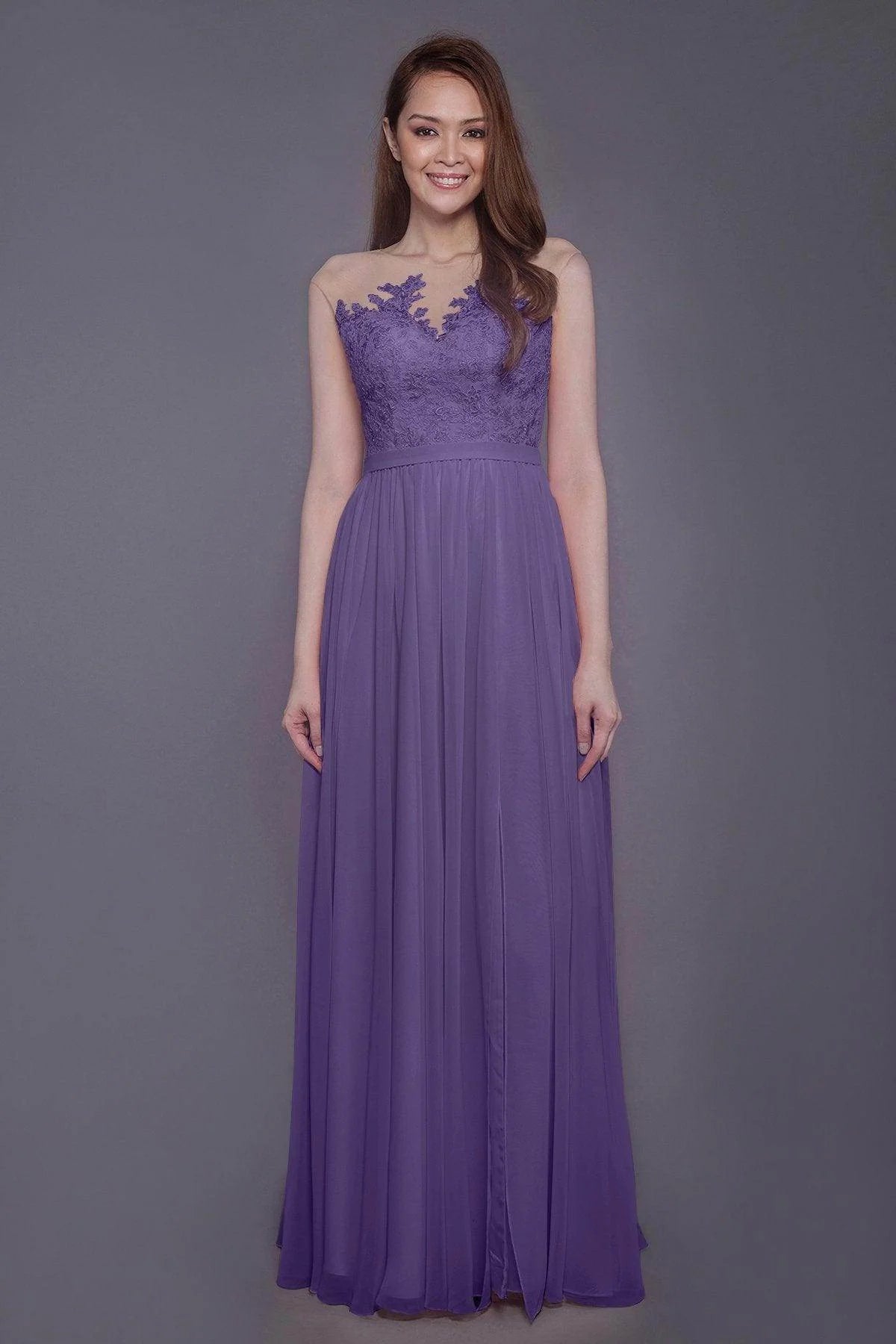 Sheath Floor Length Chiffon and Lace Bridesmaid Dress PR3595