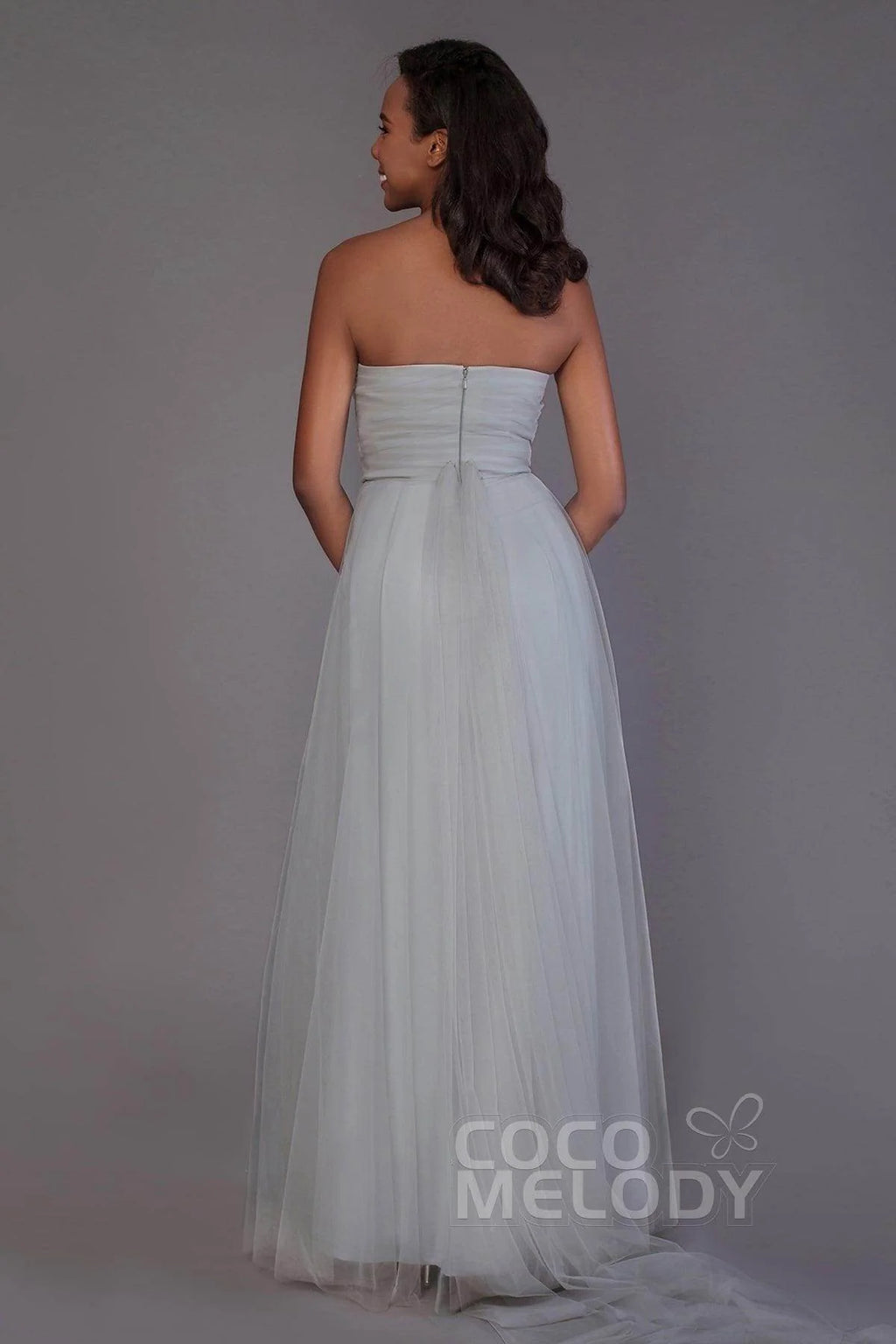 Sheath-Column Floor Length Tulle Bridesmaid Dress PR3502