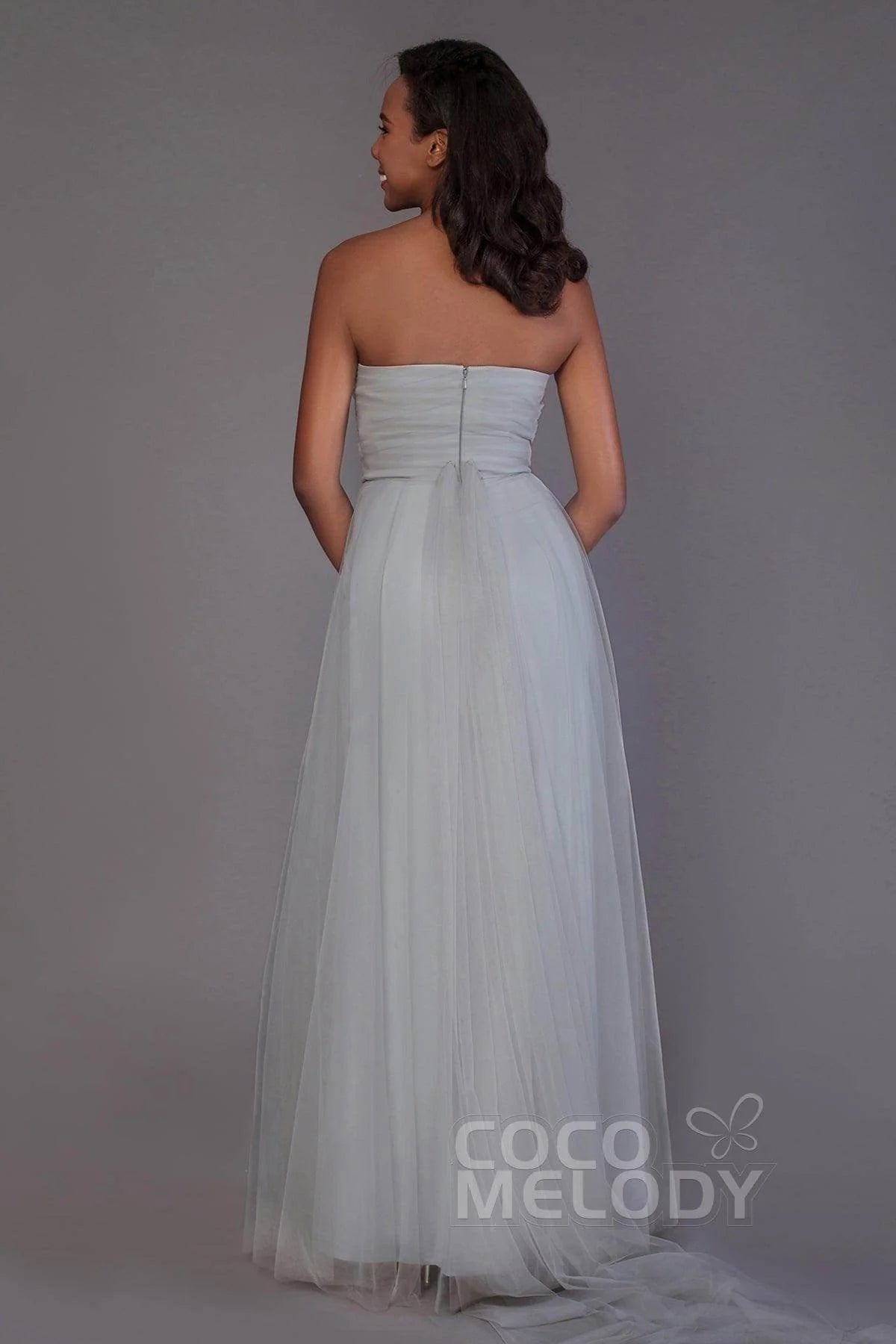 Sheath-Column Floor Length Tulle Bridesmaid Dress PR3502
