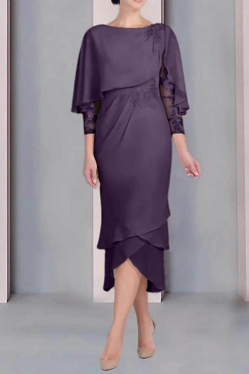 Sheath Column Scoop Short Sleeves Tea Length Mother Dresses CM0359