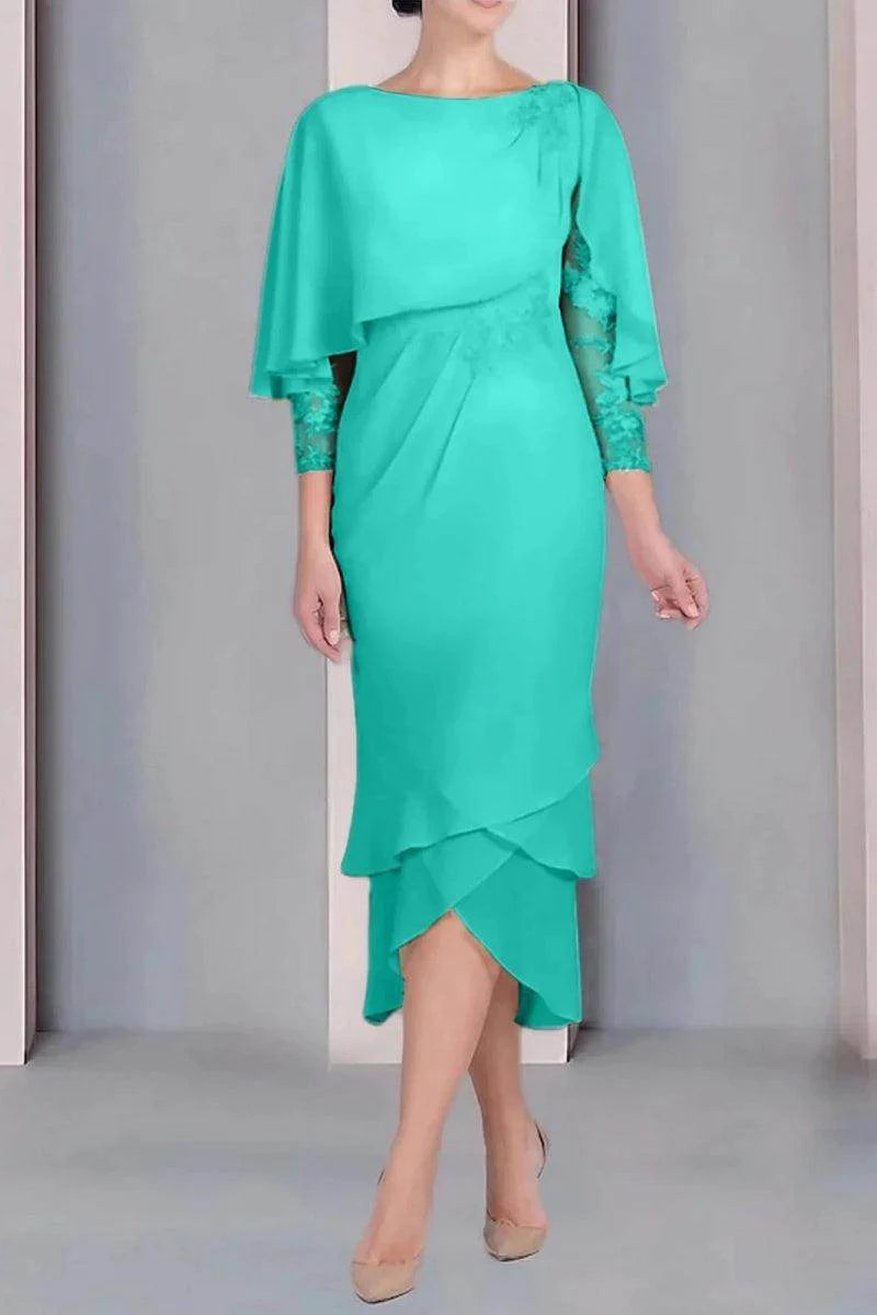 Sheath Column Scoop Short Sleeves Tea Length Mother Dresses CM0359