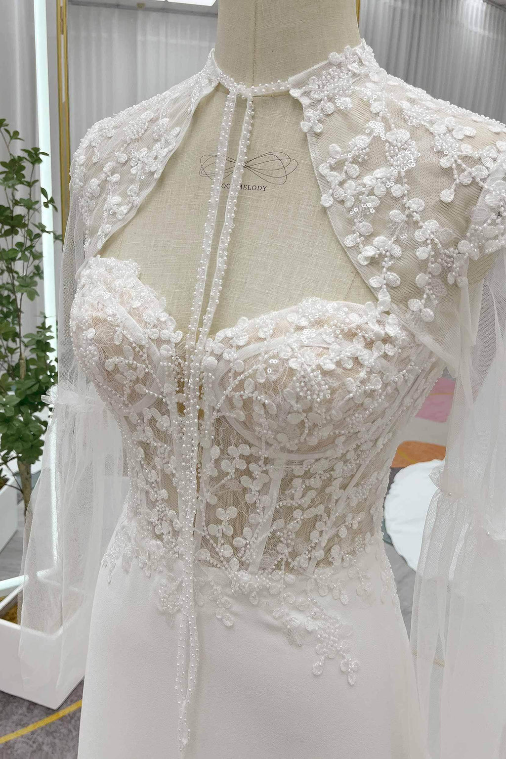 Sheath Court Train Lace Luxuriant Satin Wedding Dress CW3264