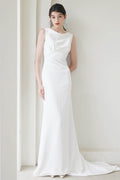 Trumpet-Mermaid Sweep-Brush Train Satin Wedding Dress CW3052