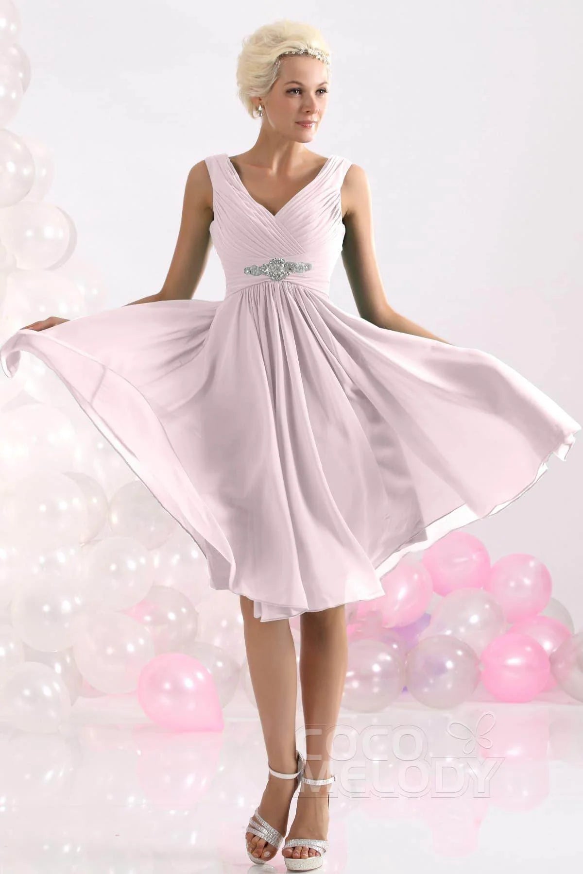 A-Line Knee Length Chiffon Bridesmaids Dress COZK1302A