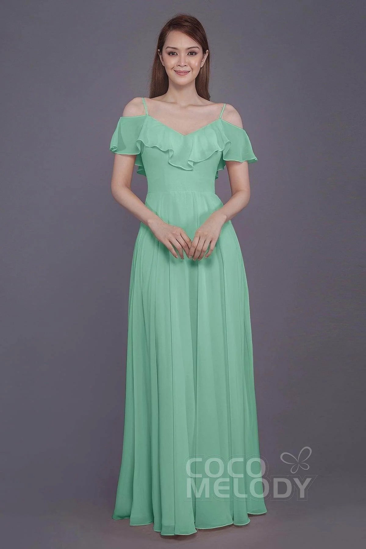 Sheath-Column Floor Length Chiffon Bridesmaid Dress PR3570