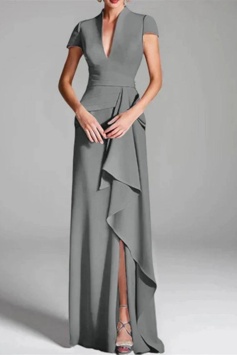 Sheath Column V Neck Short Sleeves Floor Length Mother Dresses CM0377