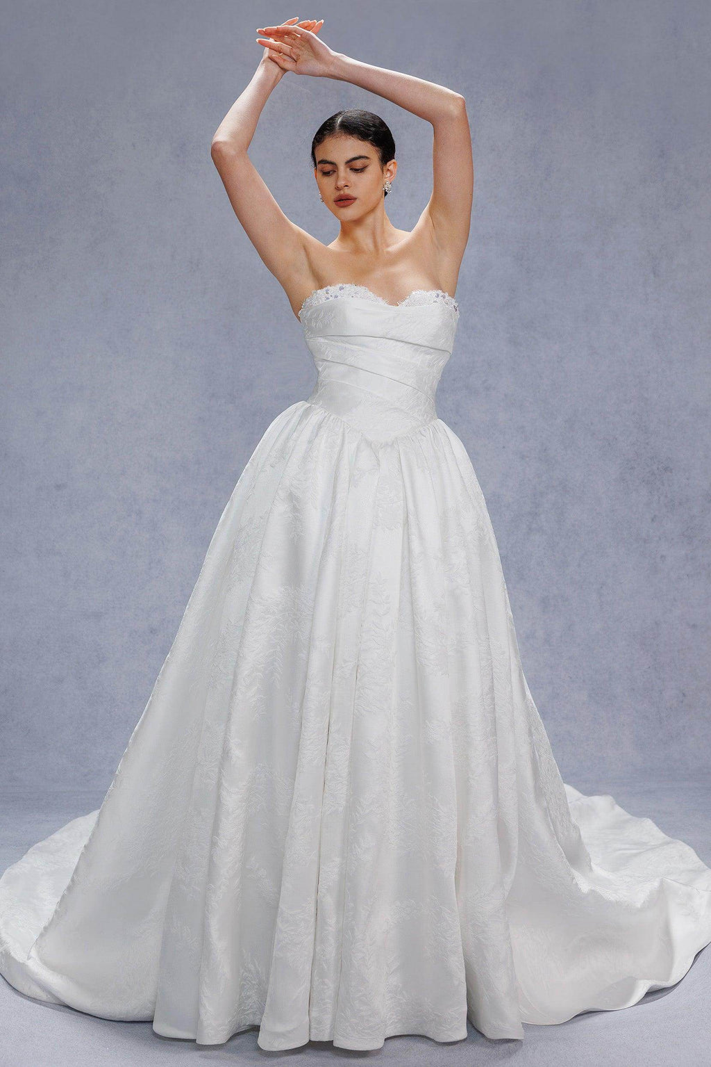 Ball Gown Court Train Jacquard Satin Wedding Dress CW3532