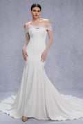 Trumpet-Mermaid Court Train Stretch Satin Wedding Dress CW3332