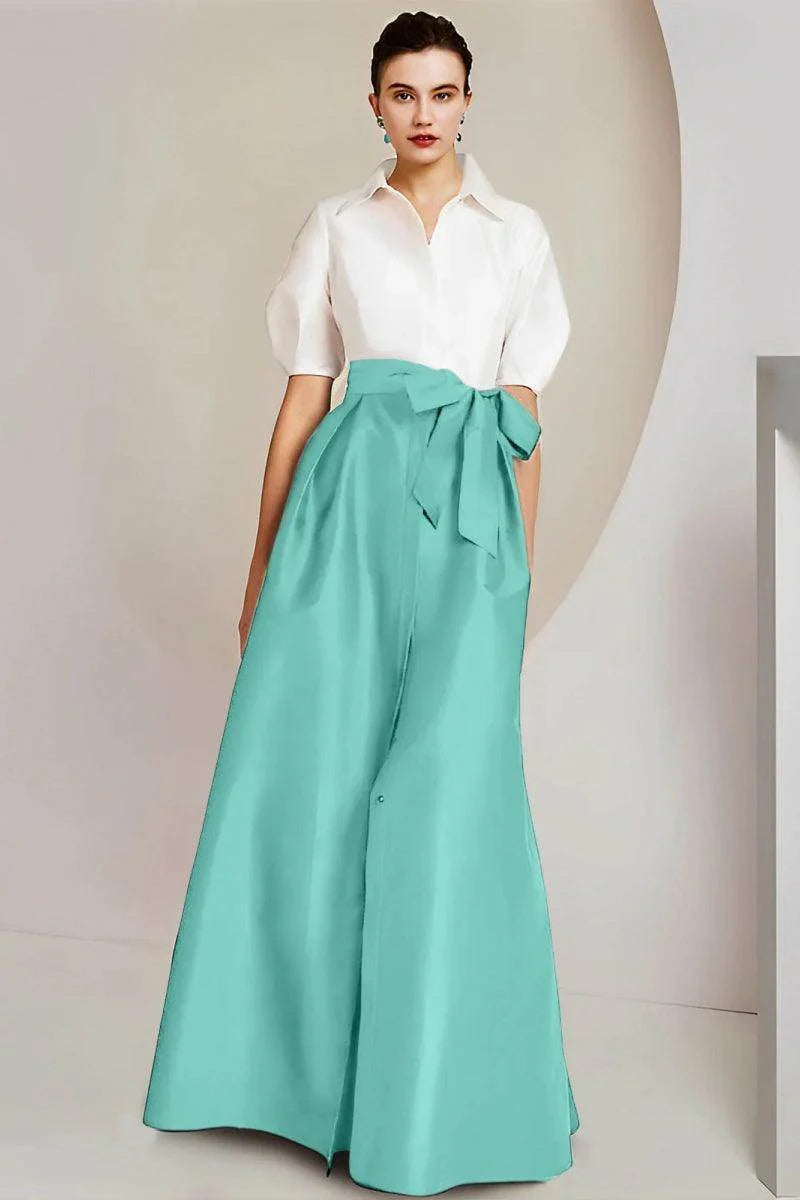 A Line Shirt Collar Short Sleeves Floor Length 2 pieces Mother Dresses CM0347