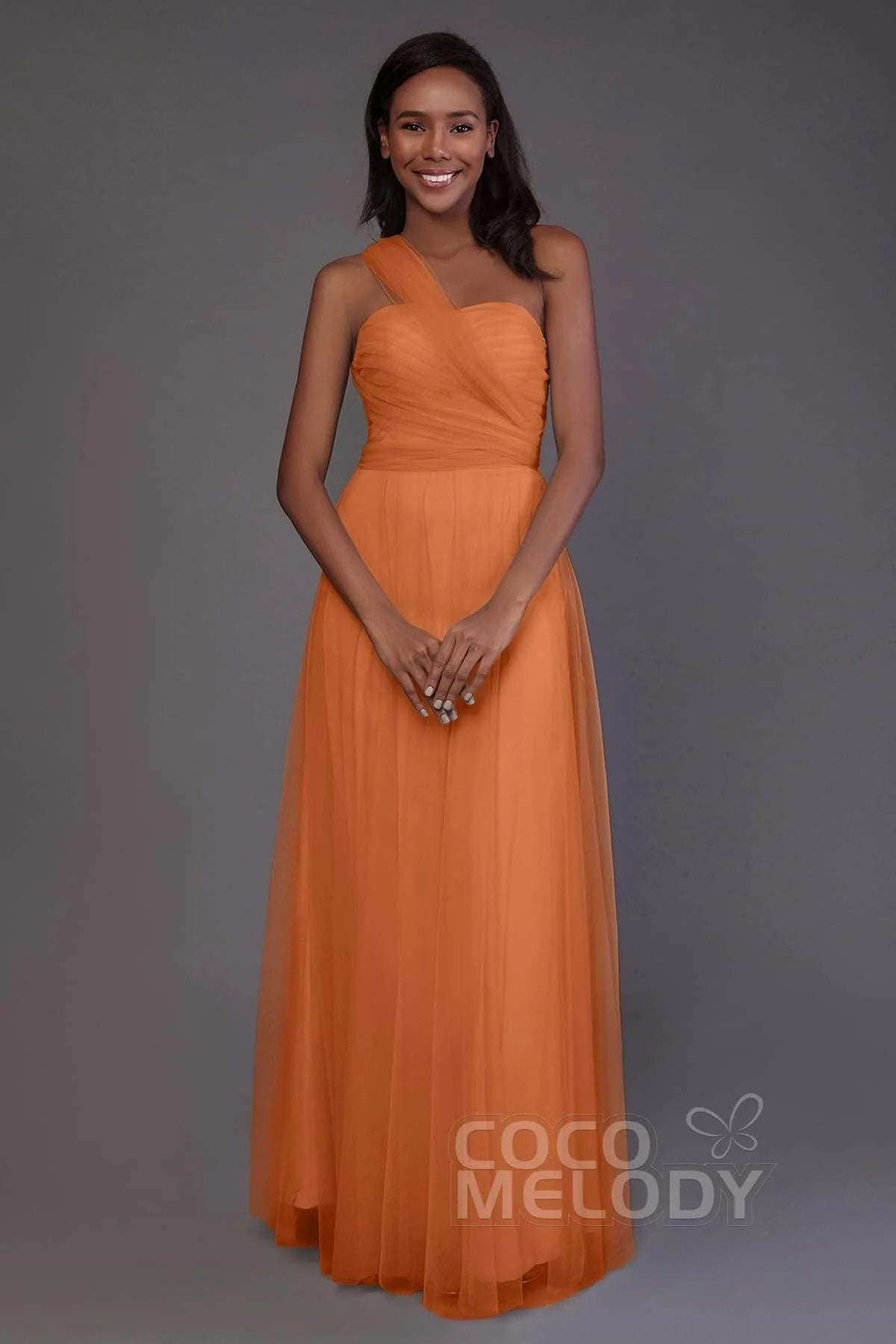 Sheath-Column Floor Length Tulle Bridesmaid Dress PR3502