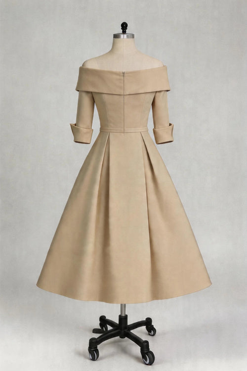 A Line Cowl Neck 3/4 Sleeves Tea Length Elegant Mother Dresses CM0348
