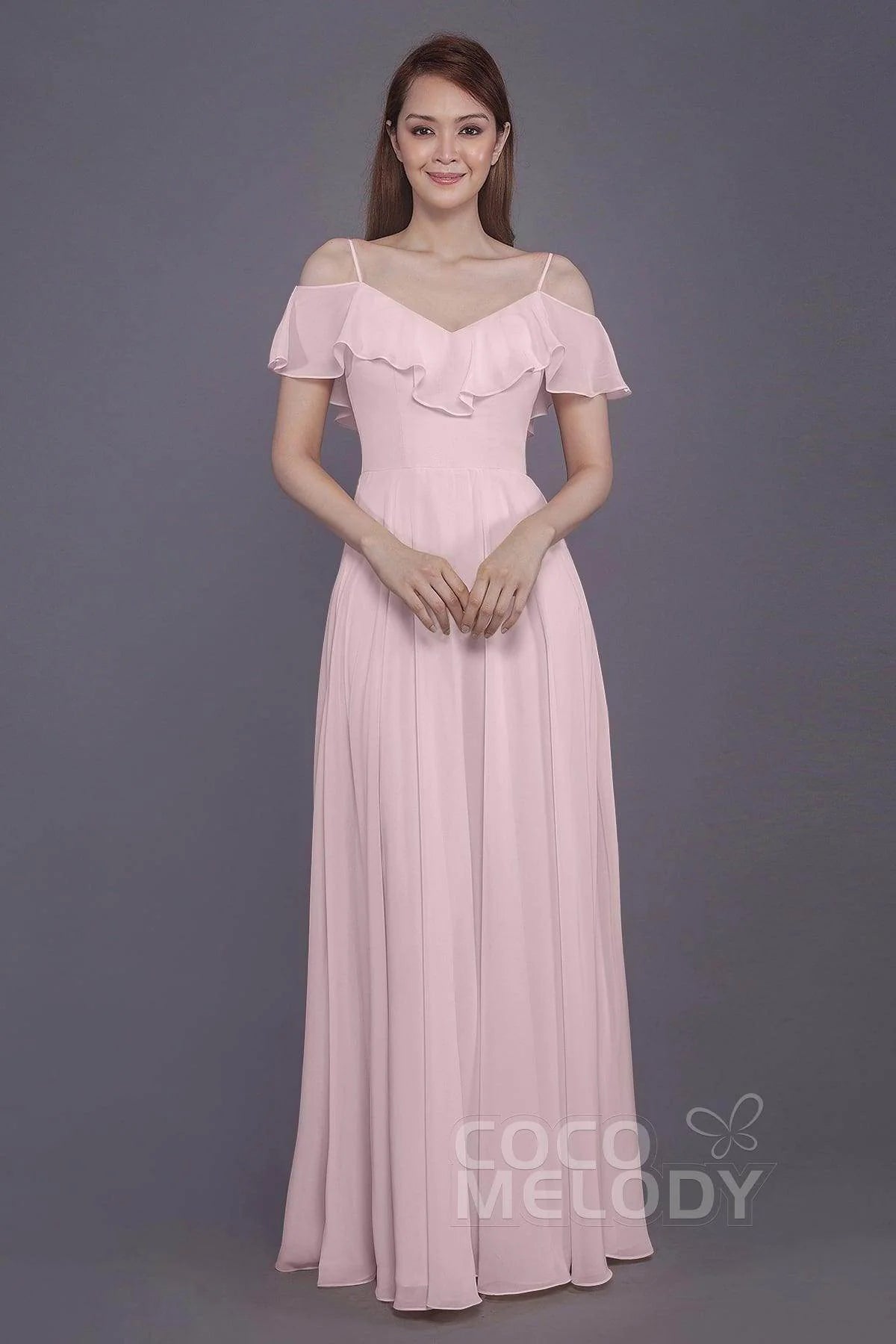 Sheath-Column Floor Length Chiffon Bridesmaid Dress PR3570