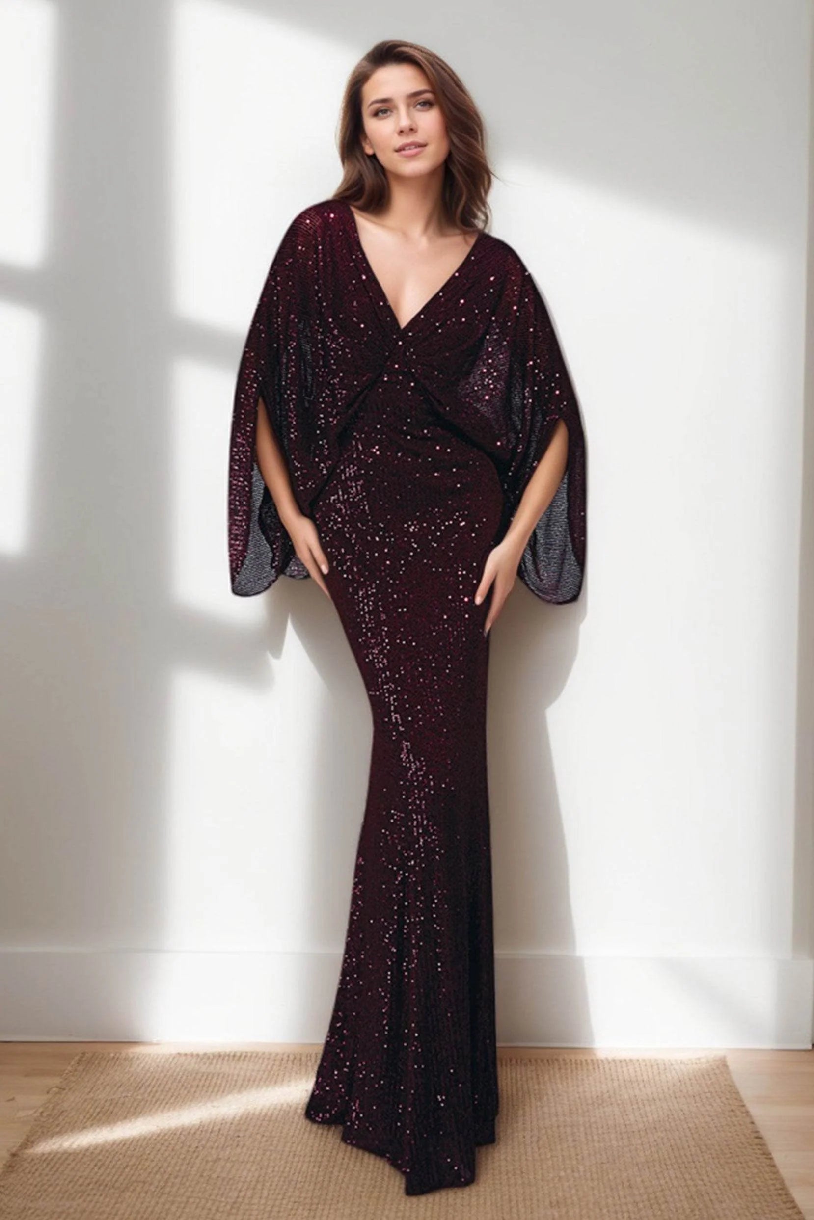 Sheath-Column Maxi Sequined Wedding Guest Dress CG0284