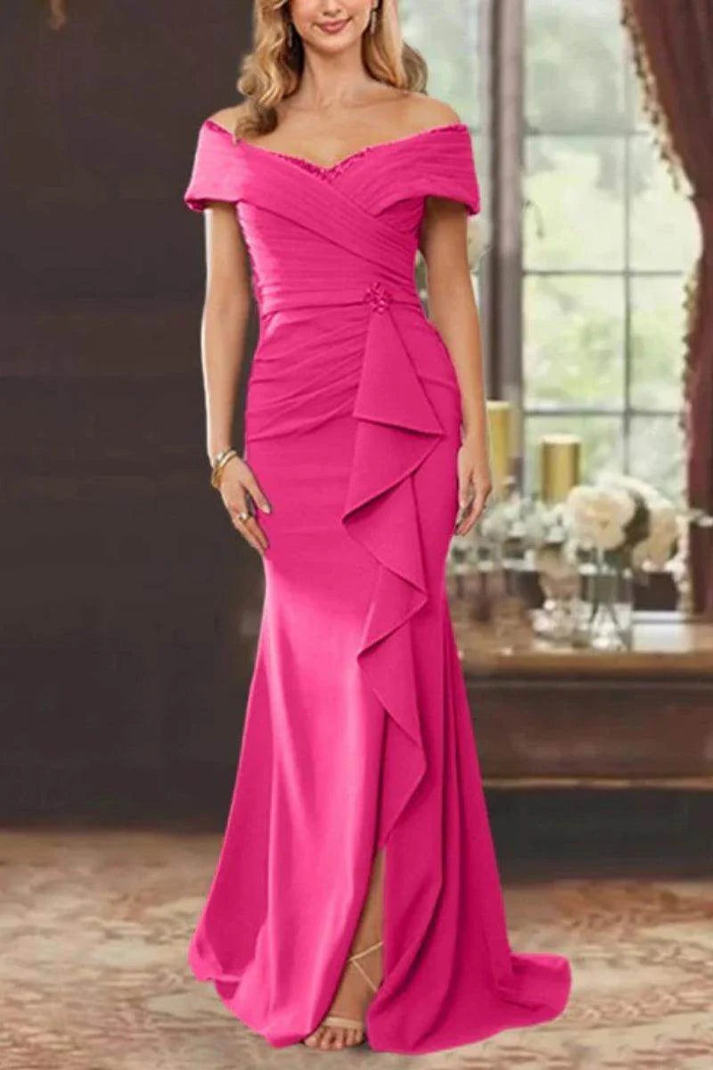 Sheath Off the Shoulder Sleeveless Floor Length Mother Dresses CM0379