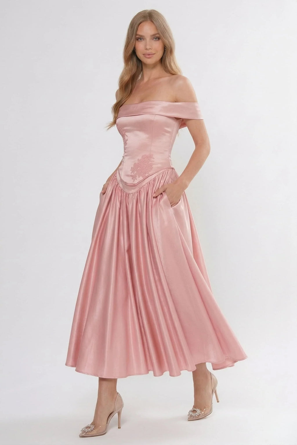 A-Line Ankle Length Soft Satin Wedding Guest Dress CG0313