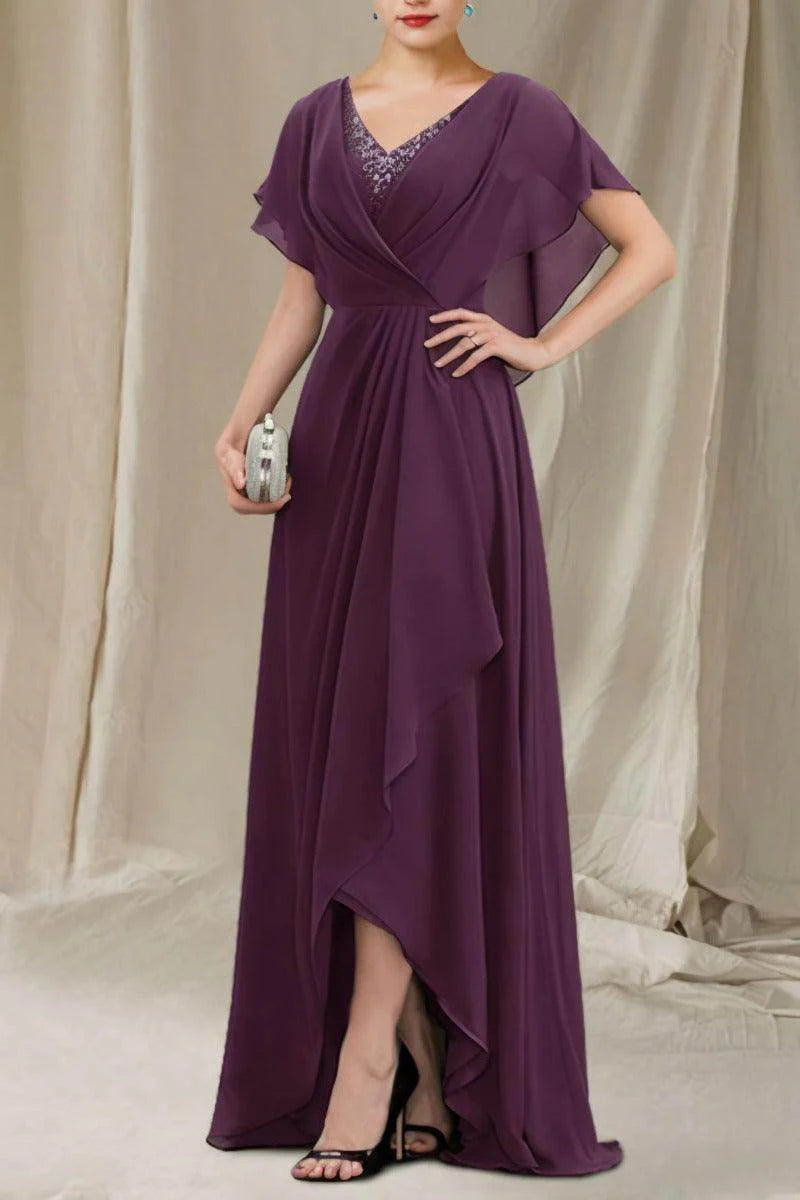 A-Line Sweep-Brush Train Chiffon Mother Dress CM0080
