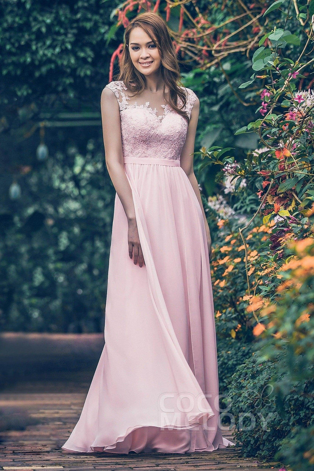 Sheath Floor Length Chiffon and Lace Bridesmaid Dress PR3554PS