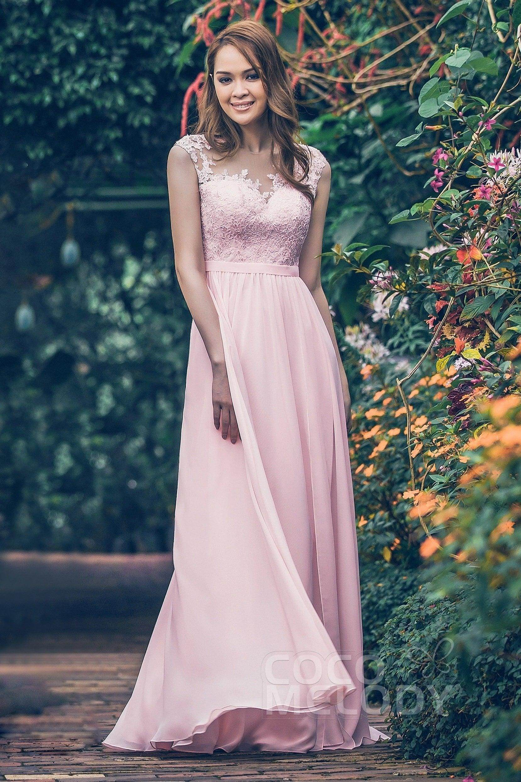 Sheath Floor Length Chiffon and Lace Bridesmaid Dress PR3554PS