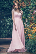 A-Line Floor Length Chiffon and Lace Bridesmaid Dress PR3554