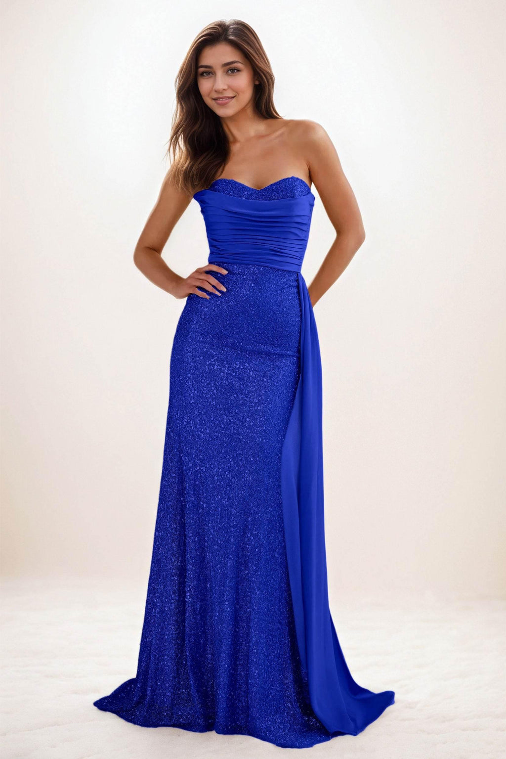 Trumpet-Mermaid Sweep-Brush Train Sequined Wedding Guest Dress CG0290