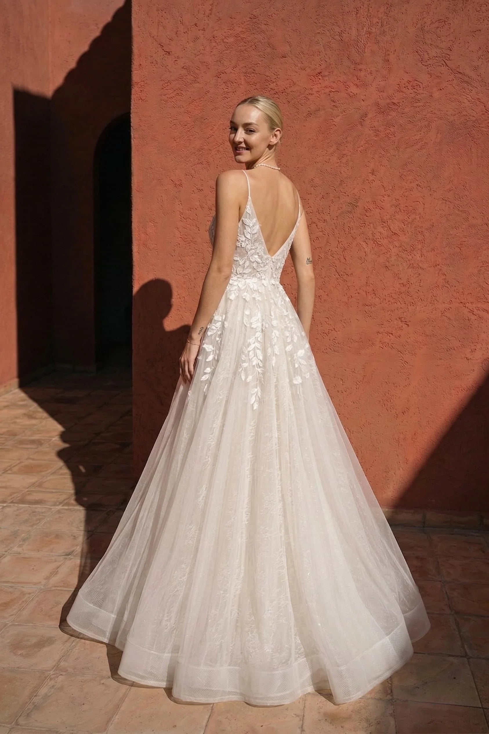 A-Line Floor Length Lace Tulle Wedding Dress CW3119
