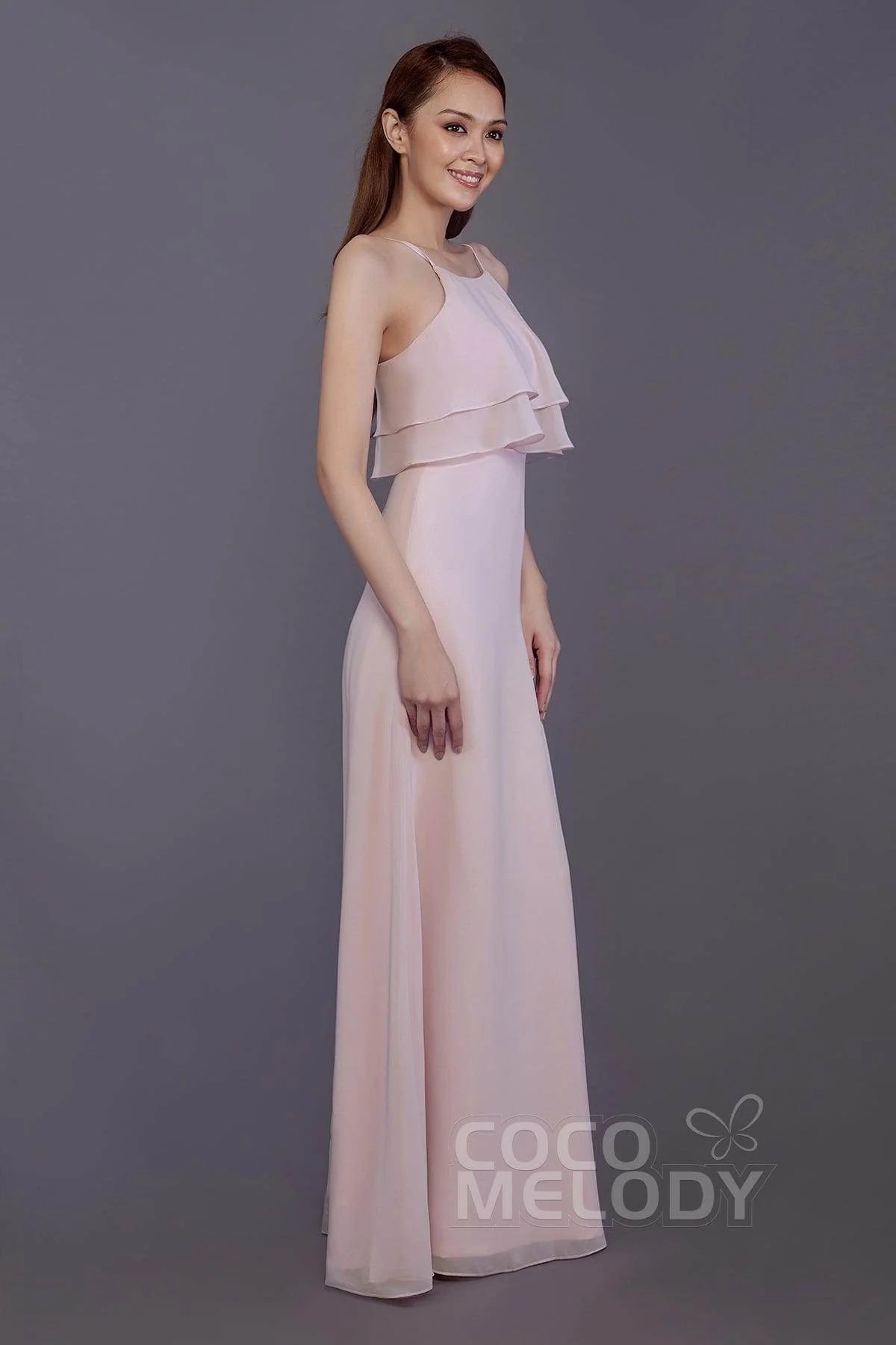 Sheath-Column Floor Length Chiffon Bridesmaid Dress PR3577