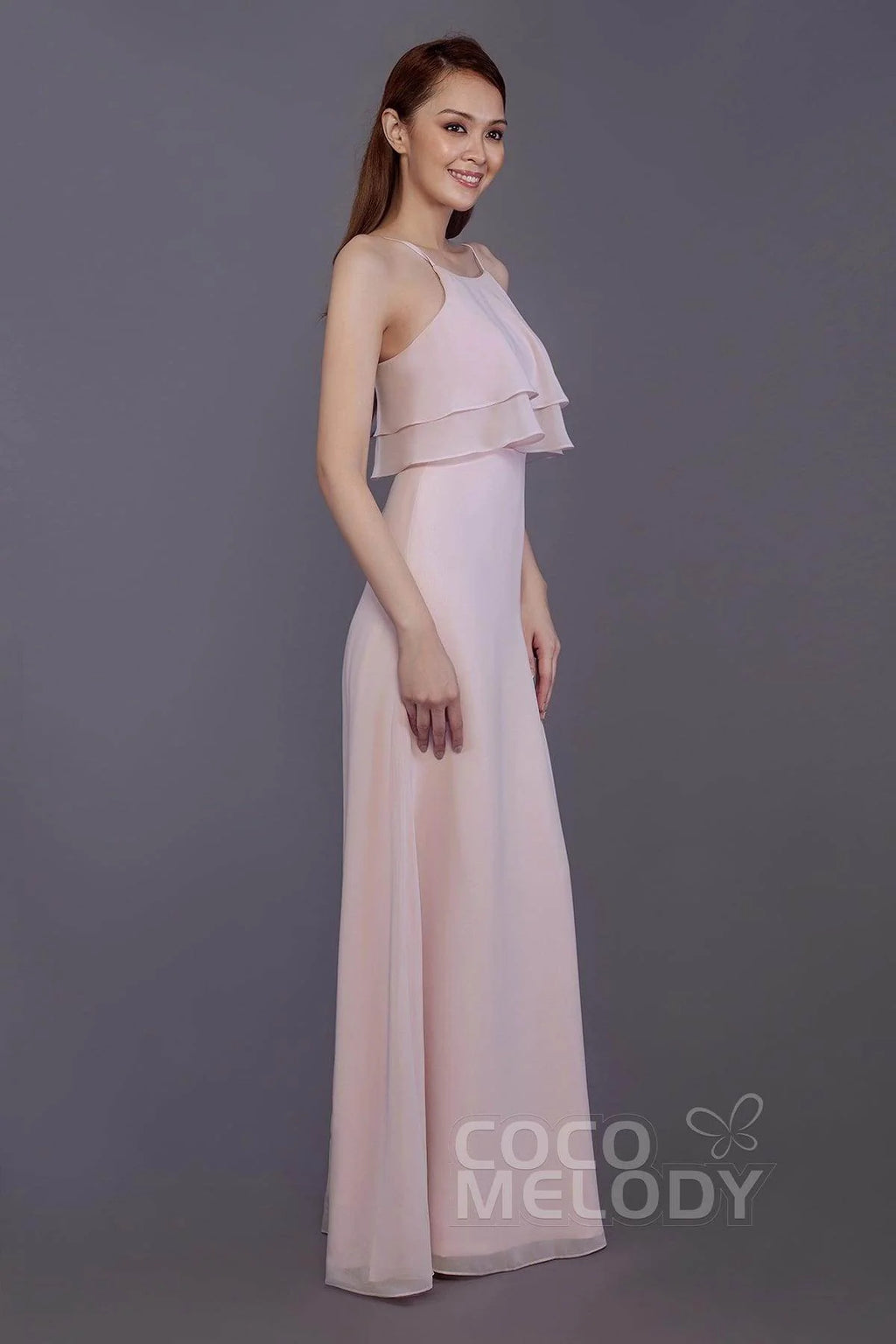 Sheath-Column Floor Length Chiffon Bridesmaid Dress PR3577
