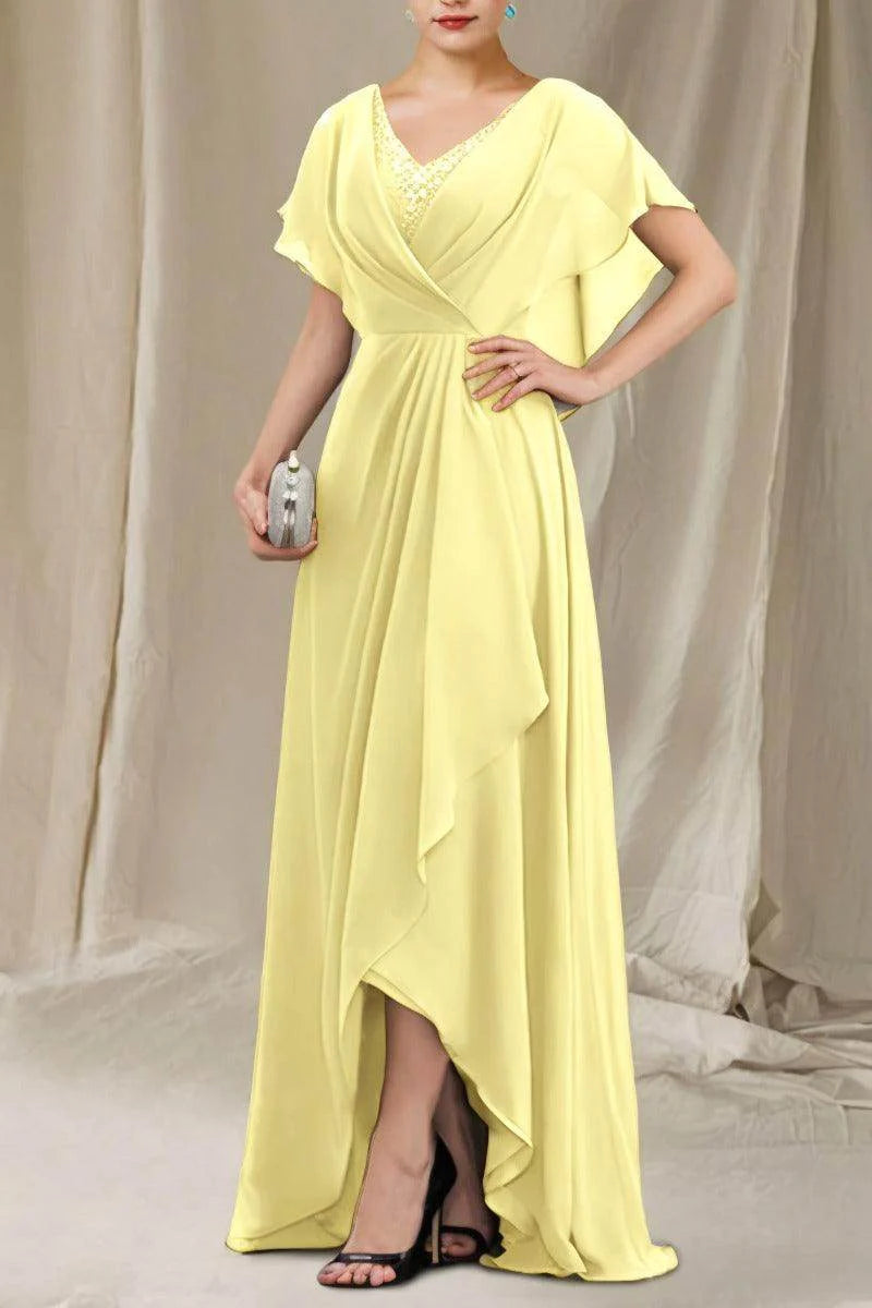 A-Line Sweep-Brush Train Chiffon Mother Dress CM0080