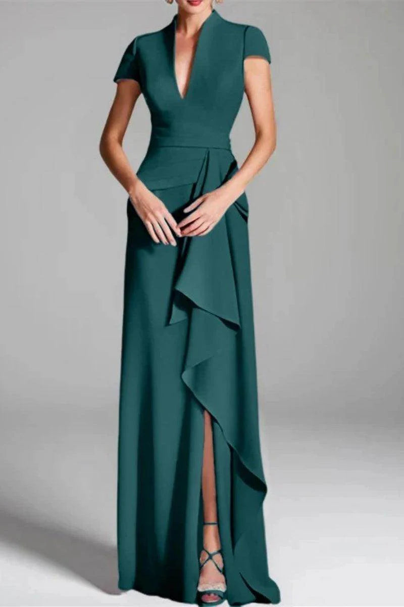 Sheath Column V Neck Short Sleeves Floor Length Mother Dresses CM0377