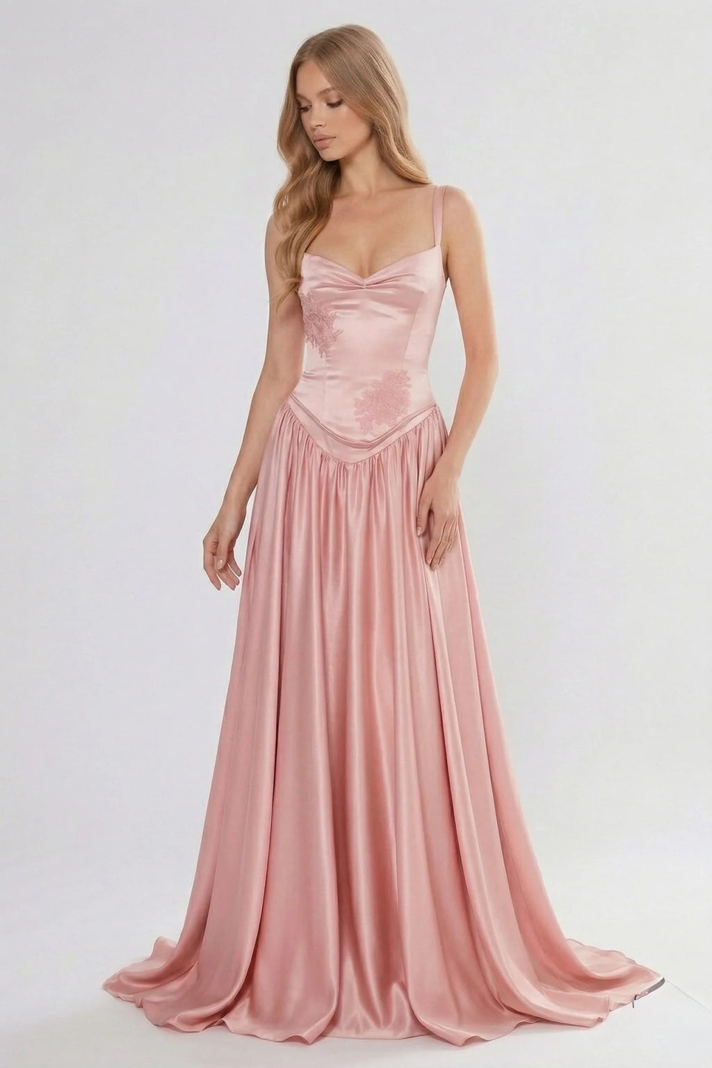 A-Line Floor Length Soft Satin Wedding Guest Dress CG0310