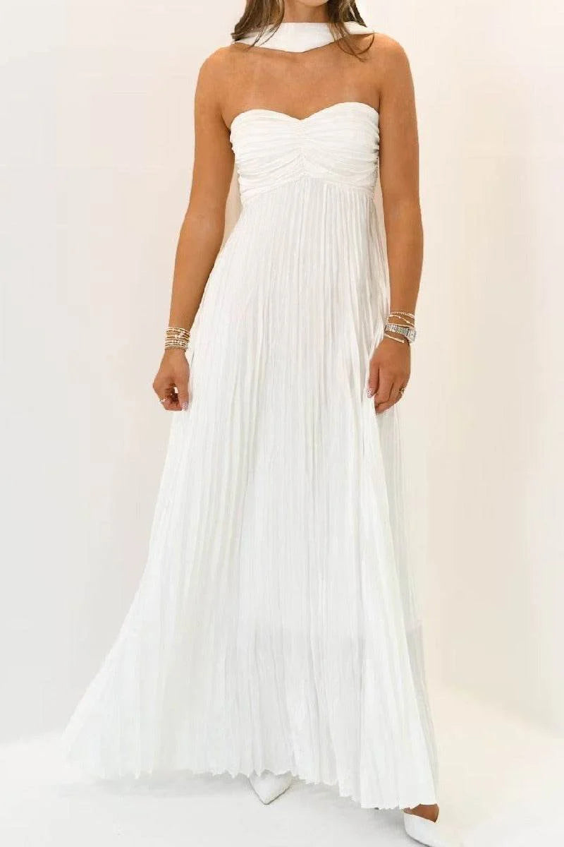 A-line Maxi Pleated Spandex Satin Formal Evening Dresses 937501662612